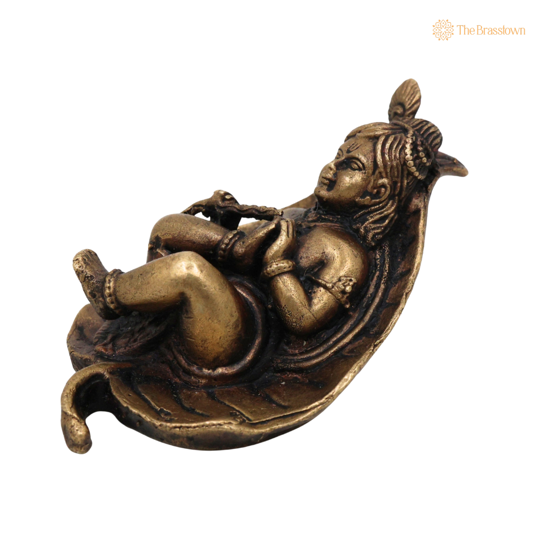 Brass Bal Krishna Idol on 1 Inch β home mandir puja decor India