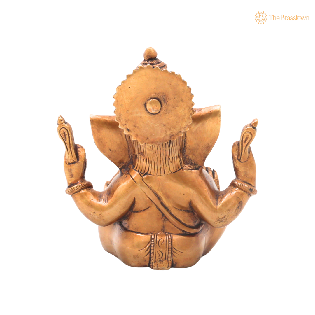 Handcrafted Brass Ganpati Bappa Idol – Lord Ganesha Murti (Vinayaka) for Puja, Home Mandir & Décor 6.5 Inch