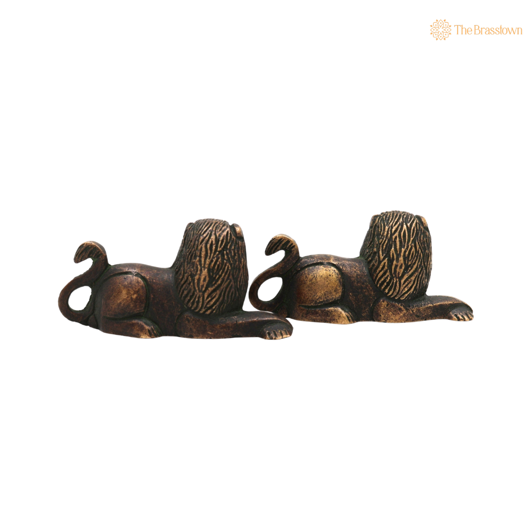 Handcrafted Brass Lion Set of 2 Simha Idol - Handcrafted Vastu Pooja Home Decor Gift Statue 1.5 Inch
