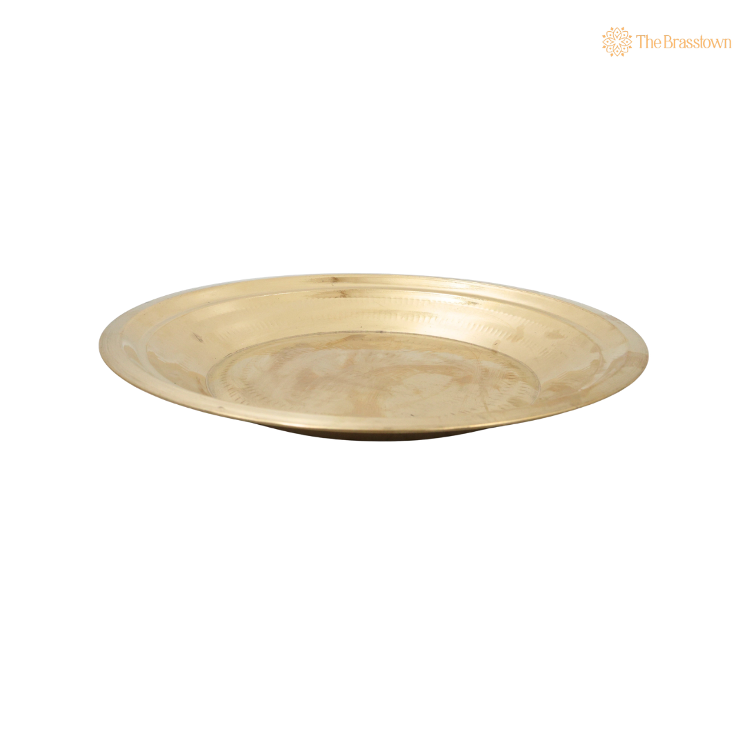 Handcrafted Brass Pooja Thali for Mandir – Peetal Pooja Plate (Pital Puja Thambalam) for Hindu Worship & Temple Rituals 13.5 Inch