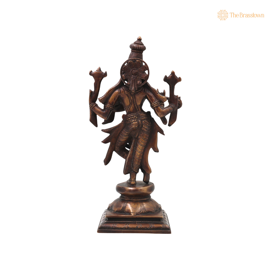 Brass Chaturbhuja Krishna Idol – Handcrafted Chola Style Kaliya Daman Govinda Murti for Pooja, Home Mandir, Décor & Spiritual Gifting 12.5 Inch