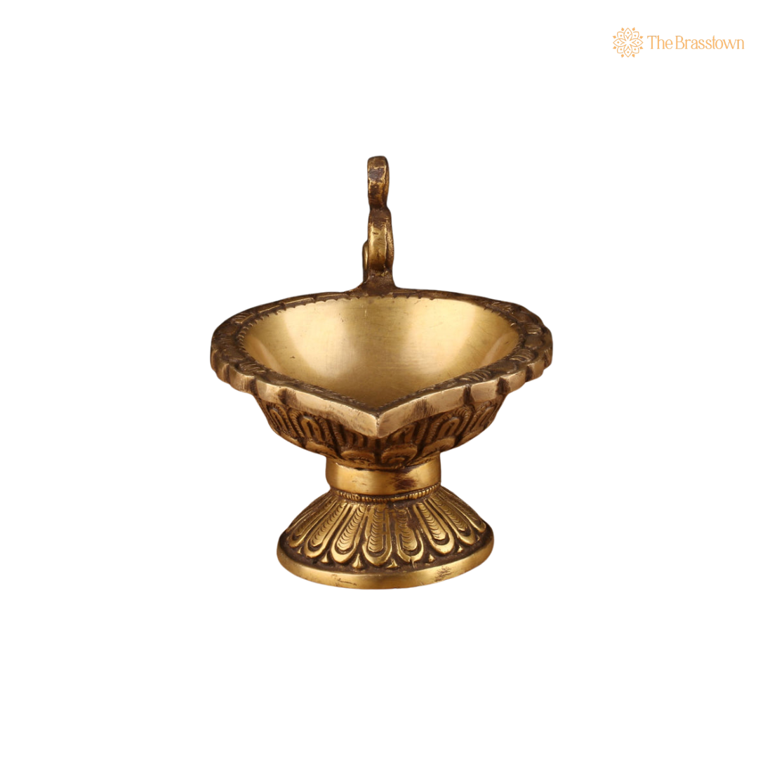 Brass Diya Oil Lamp with 9 Inch – home mandir puja decor India