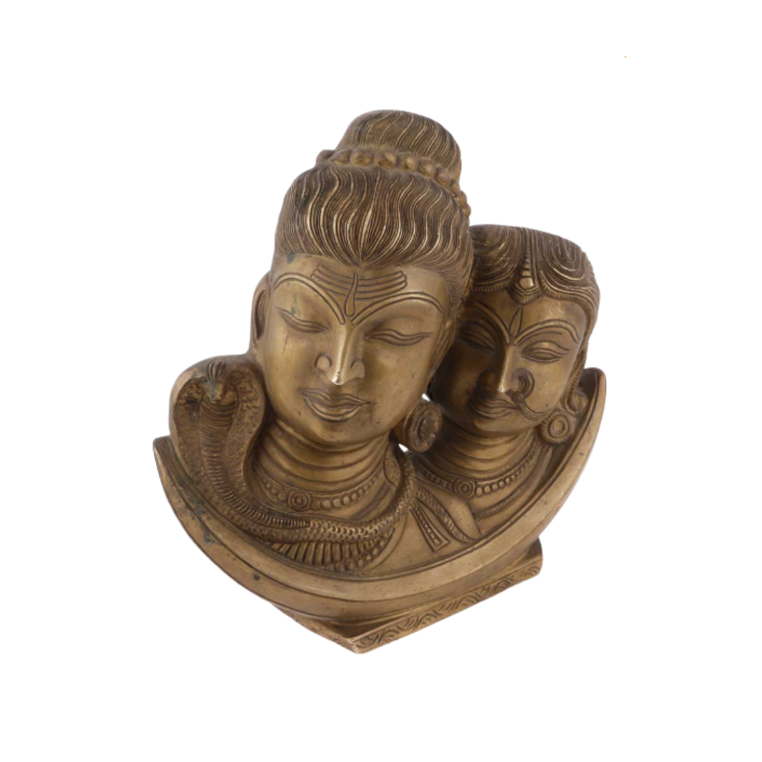Handcrafted Brass Shiva Parvati Face 9.5 Inch – home mandir puja decor India