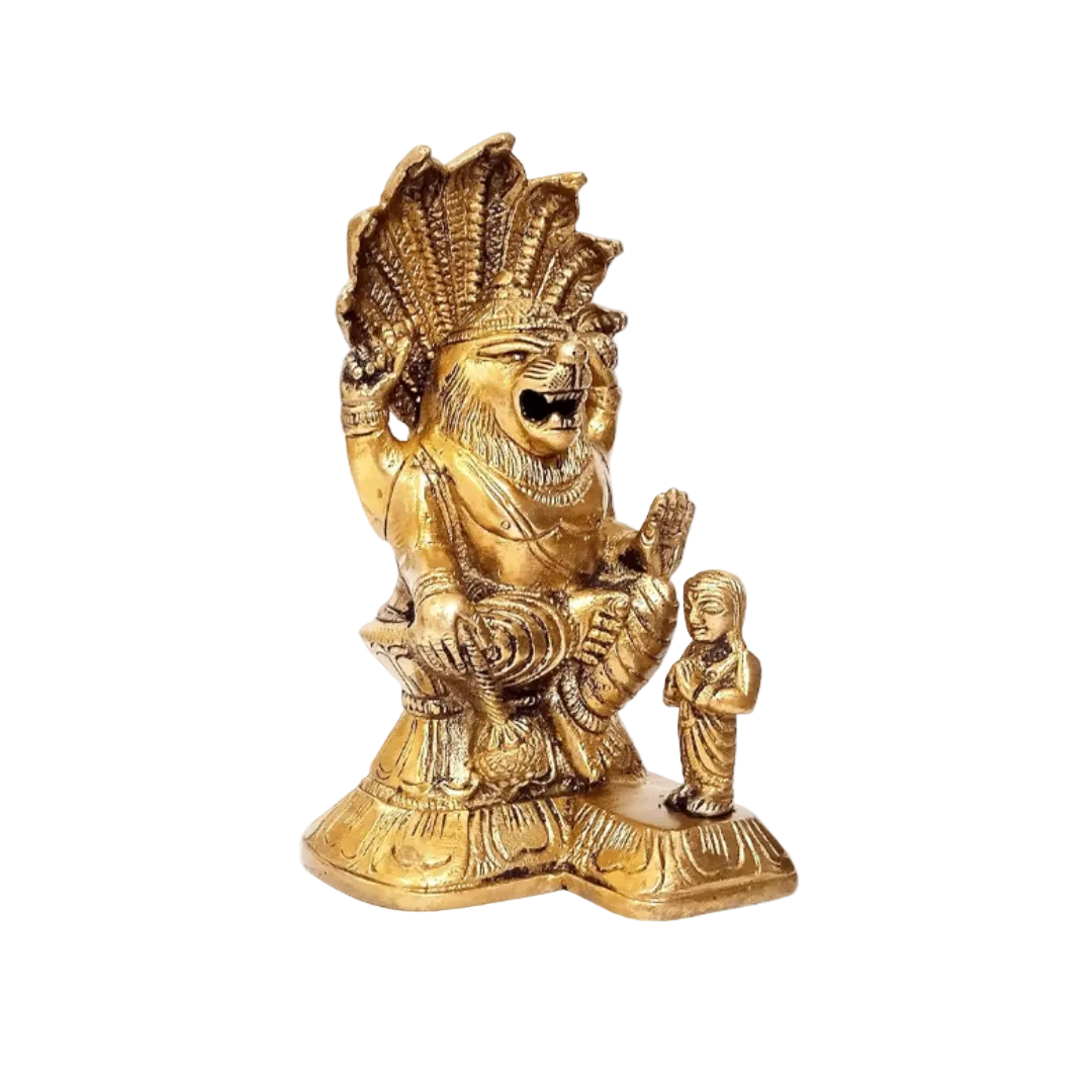 Handcrafted Brass Narasimha Idol 3 Inch closeup – intricate craftsmanship