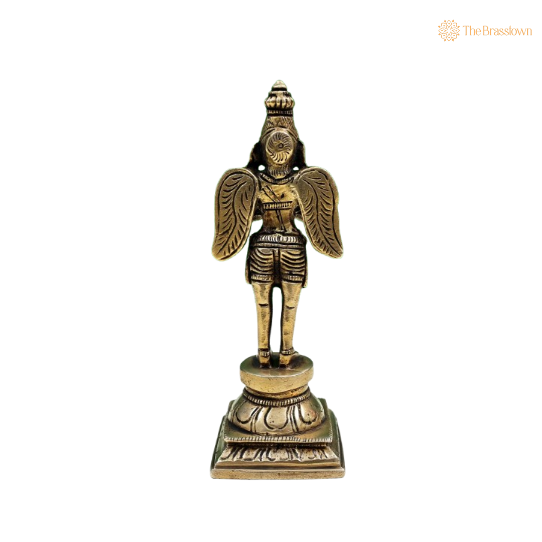 Handcrafted Brass Garuda Idol – A Symbol of Devotion and Divine Protection 6 Inch
