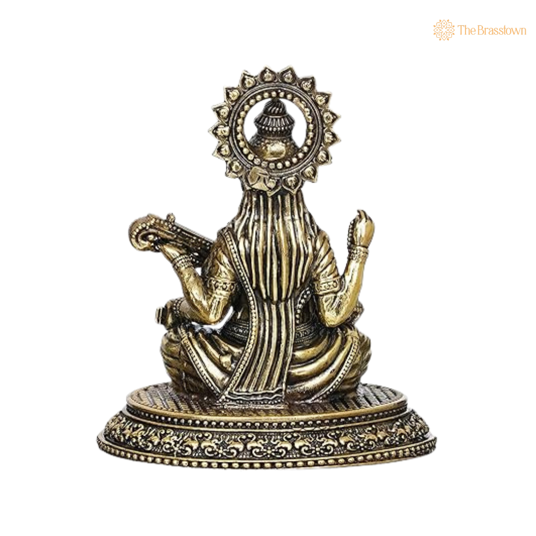 Brass Sitting Saraswati Maa Idol 2.5 Inch – home mandir puja decor India