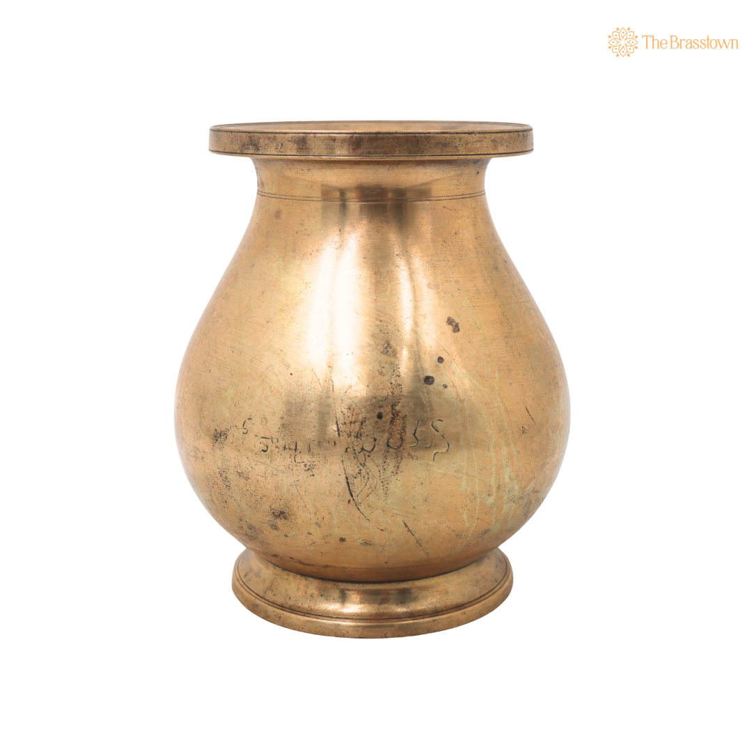 Handcrafted Brass Lota Kalash Jal Patra For Pooja – Traditional Pital Gangajali Kamandal for Puja, Ganga Jal Storage, Rishi Muni Kalash & Hindu Rituals 5 Inch
