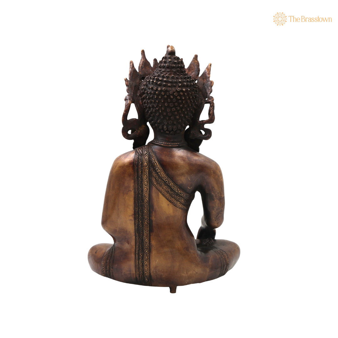Brass Crown Gautama Buddha Idol – Handcrafted Buddha Ajita Bodhisattva Murti for Pooja, Home Décor & Spiritual Gifting 14 Inch