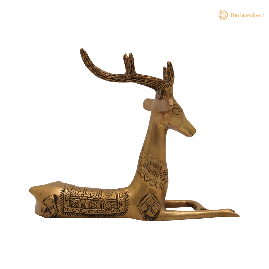 Brass Deer Idol 8.5 Inch β home mandir puja decor India
