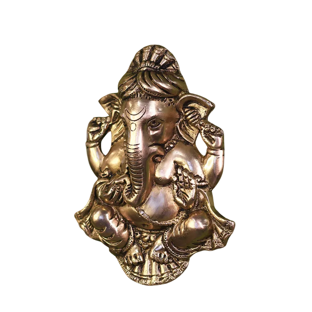 Handcrafted Brass Ganesha Face Wall 8.5 Inch – home mandir puja decor India