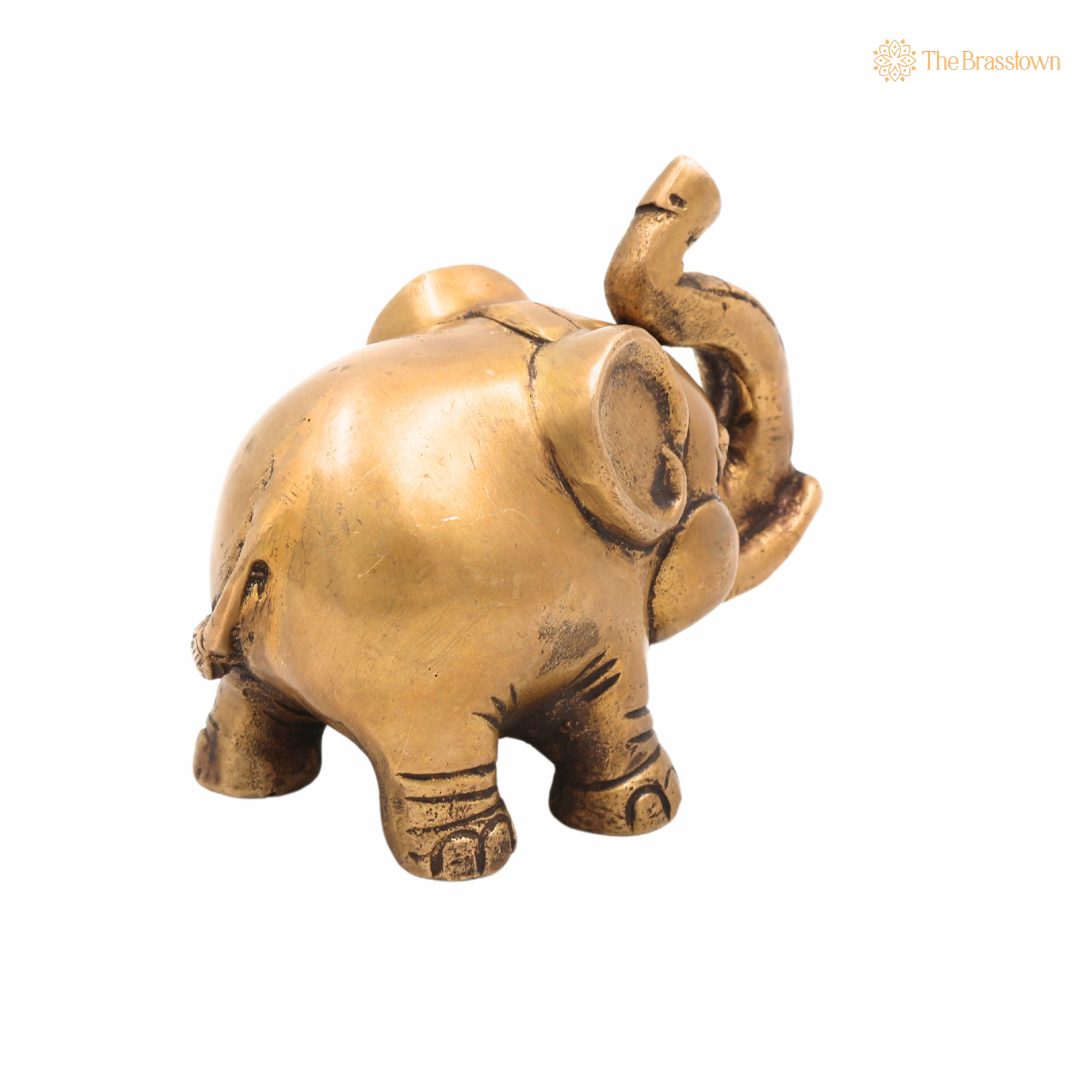 Handcrafted Brass Baby Elephant Idol – Gaja Murti, Hasti, Airavata, Gajanan Decorative Hathi Statue for Home, Temple, Vastu, Feng Shui & Spiritual Gifting 3 Inch