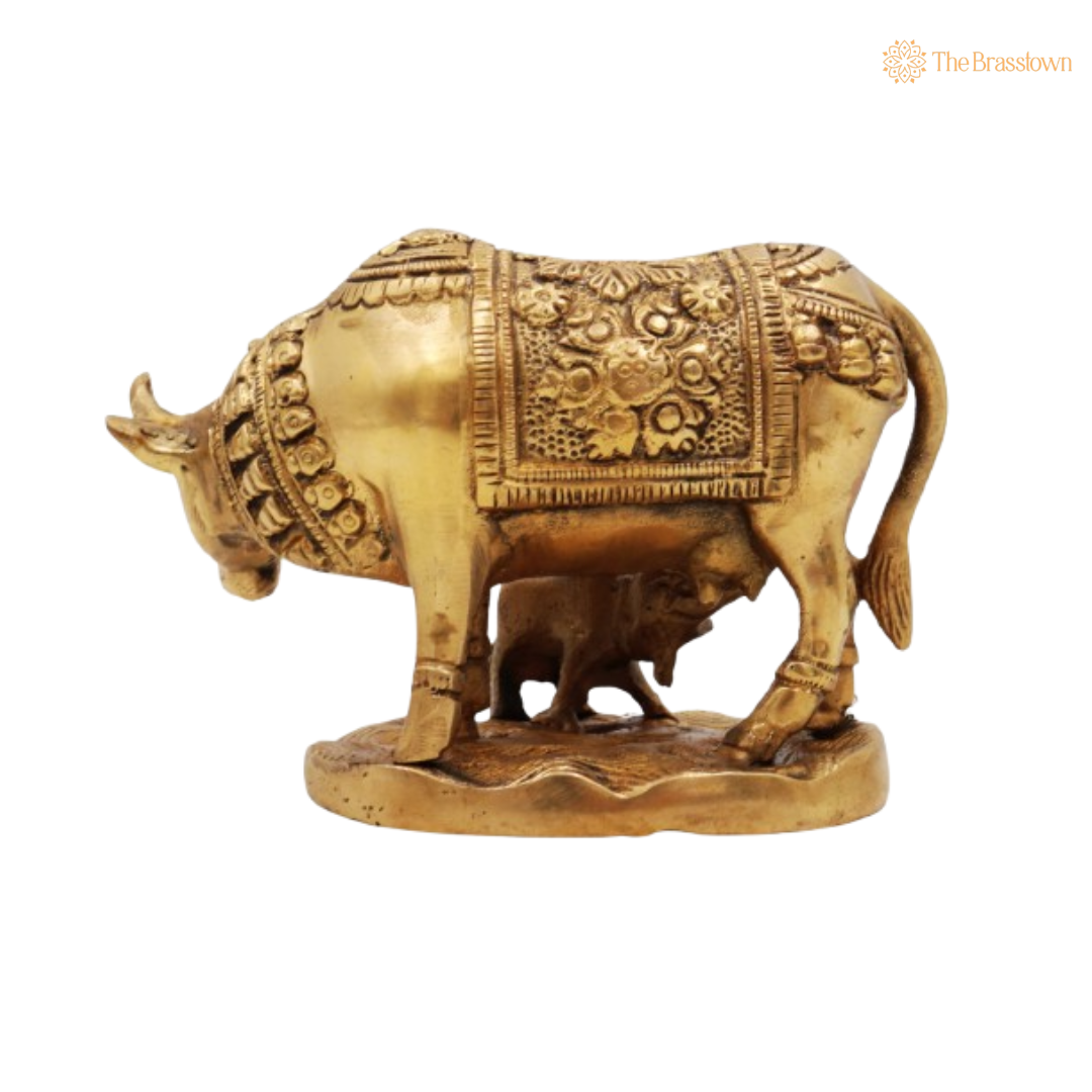 Handcrafted Brass Cow with Calf 3.5 Inch