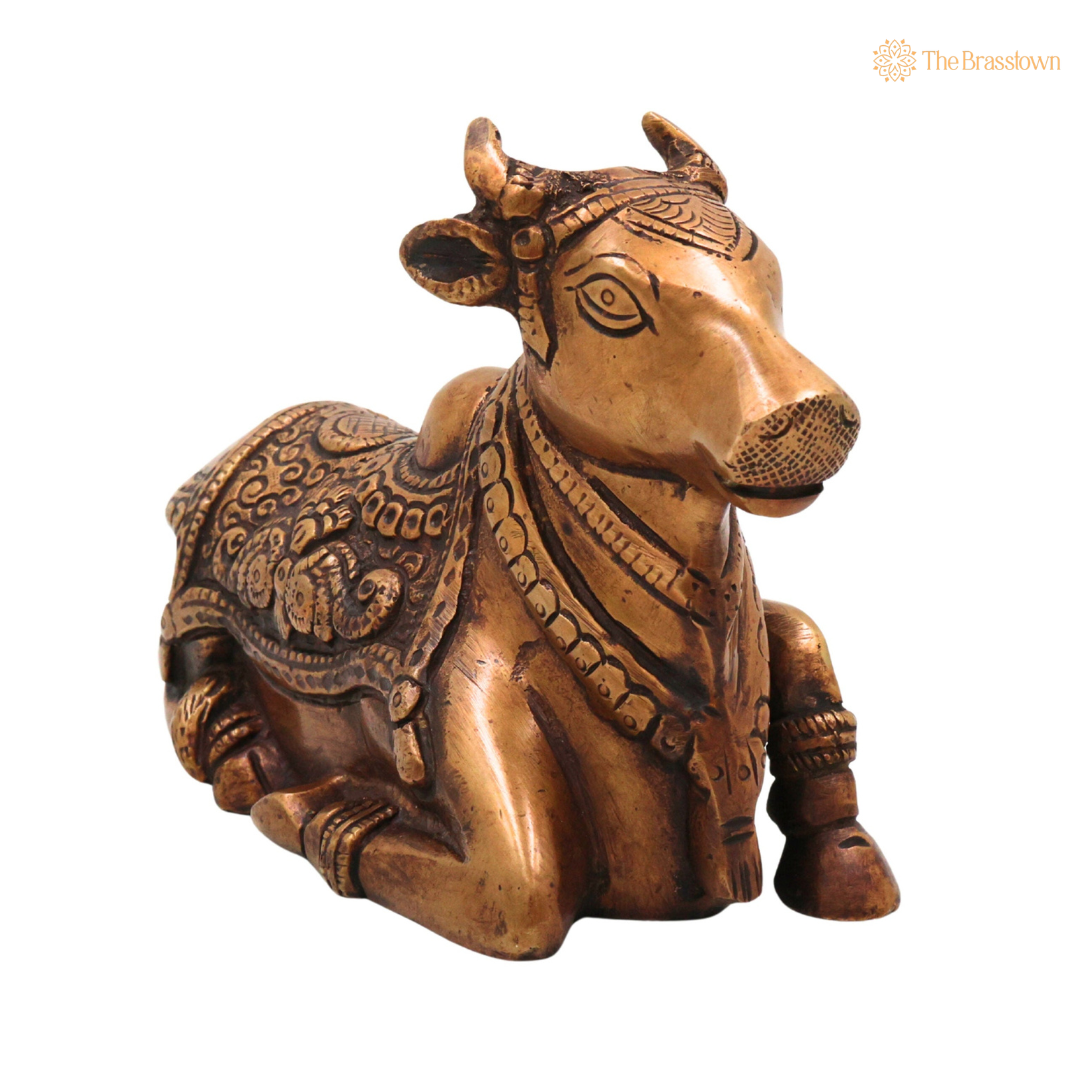 Brass Shiva’s Nandi Sculpture Idol 4.5 Inch – home mandir puja decor India