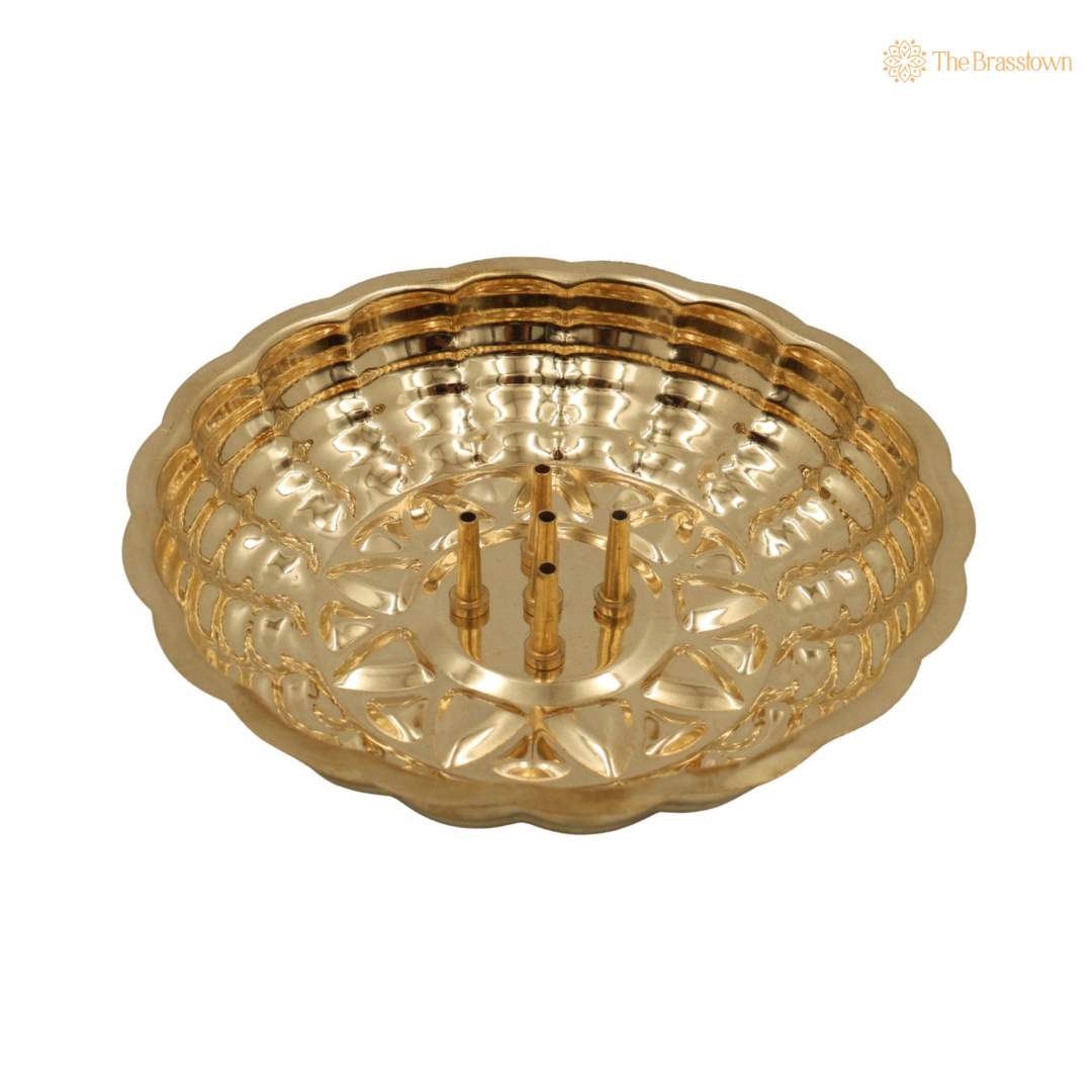 Handcrafted Brass Agarbatti Holder Plate – Brass Peetal Incense Stick & Dhoopbatti Stand for Pooja Room, Temple & Home Décor 1 Inch