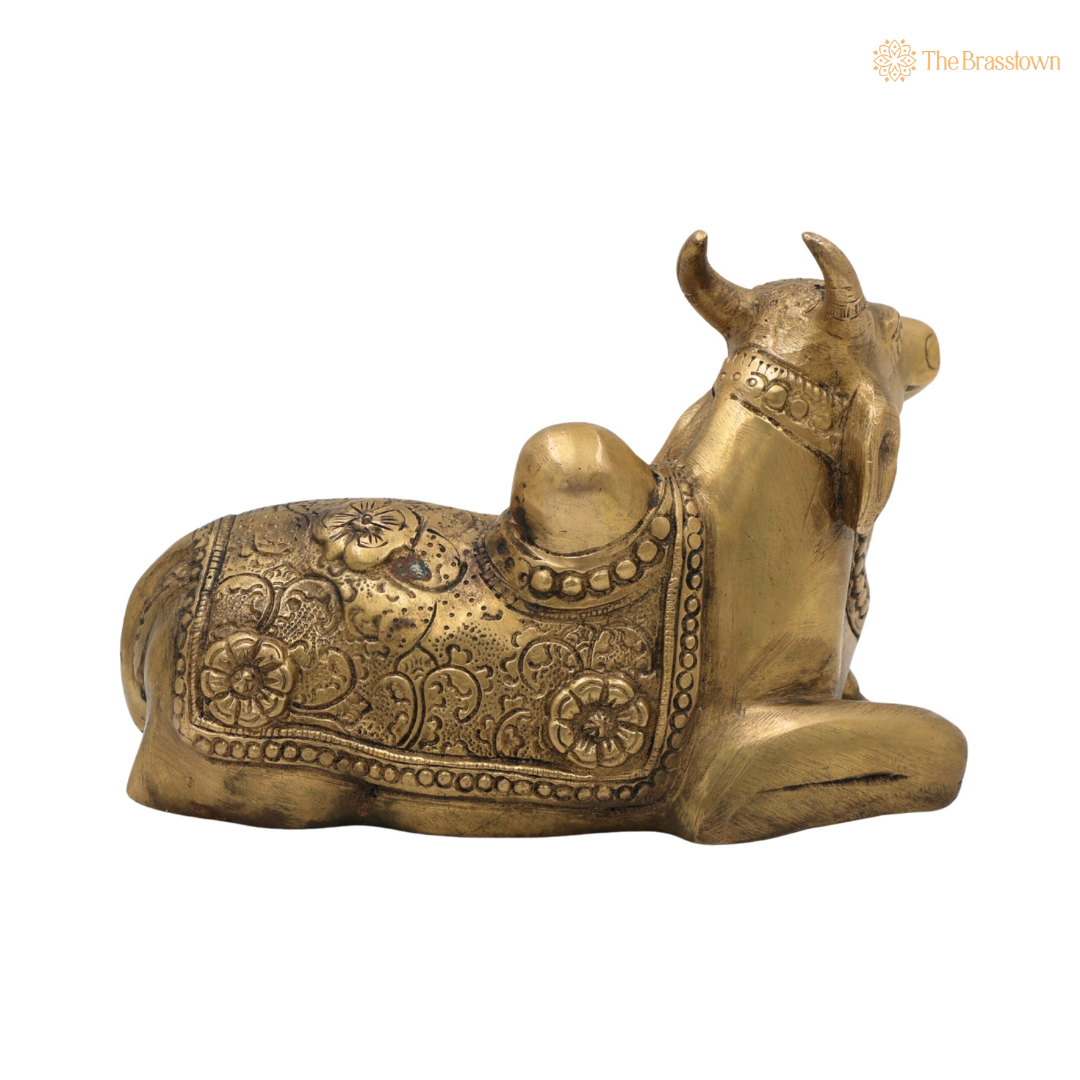 Brass Sitting Nandi Idol 5 Inch – home mandir puja decor India
