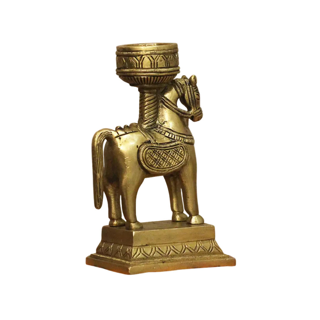 Handcrafted Brass Horse Candle Stand 5.5 Inch – home mandir puja decor India