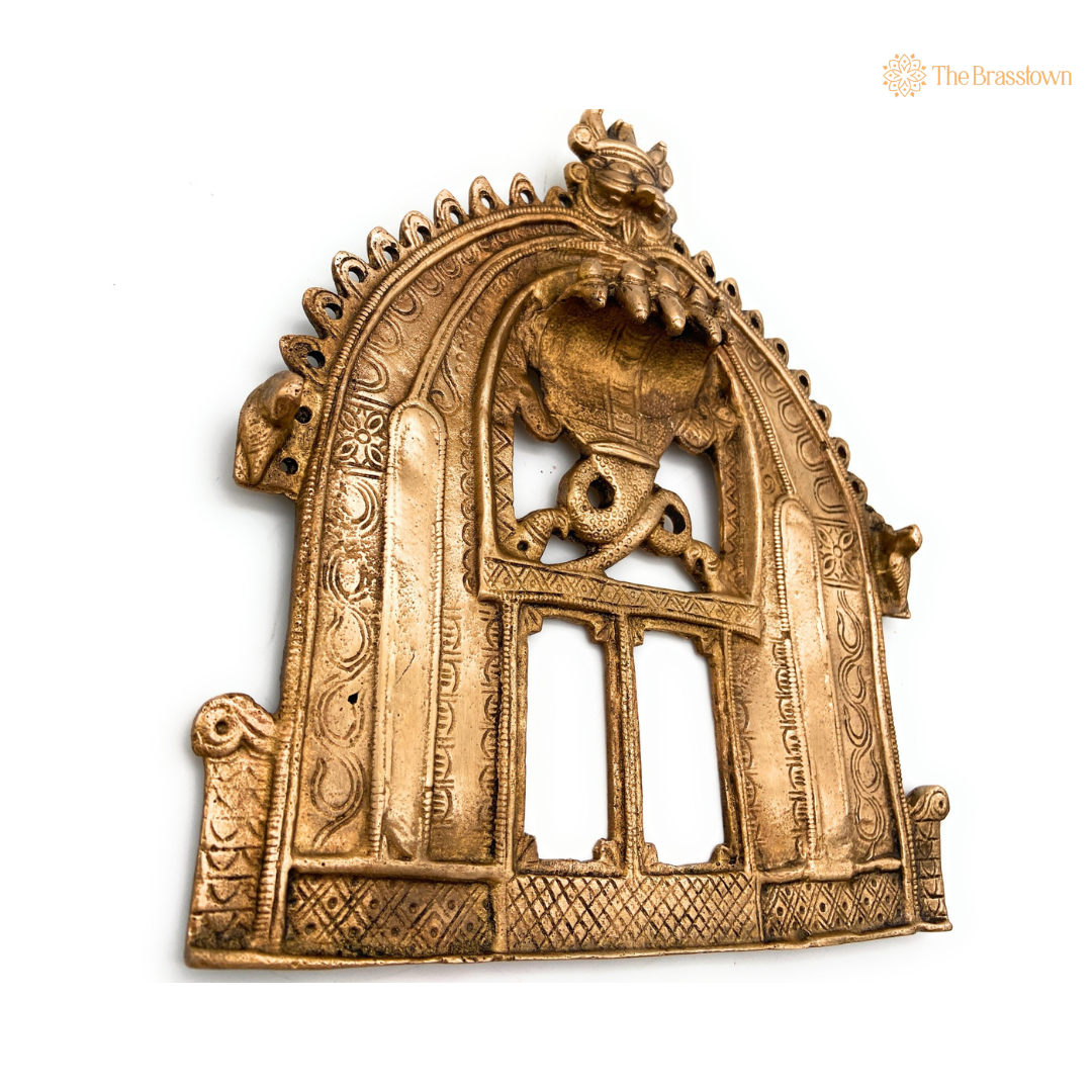 Antique Brass Temple Arch Frame with Mythical Motifs 9 Inch