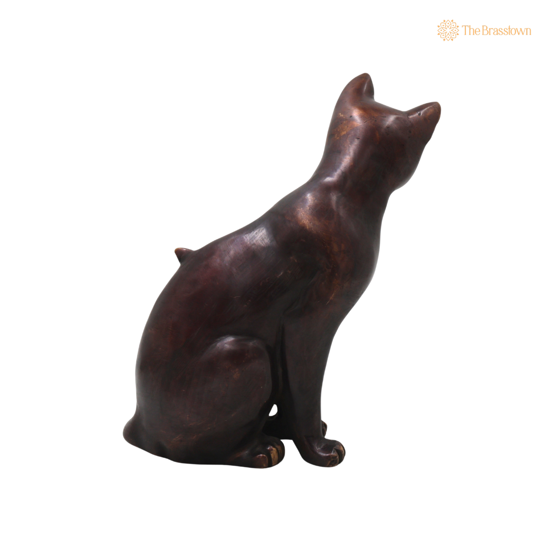 Brass Cat Idol – Handcrafted Cat Sculpture for Vastu, Home Décor, Pooja & Luxury Gifting 8 Inch