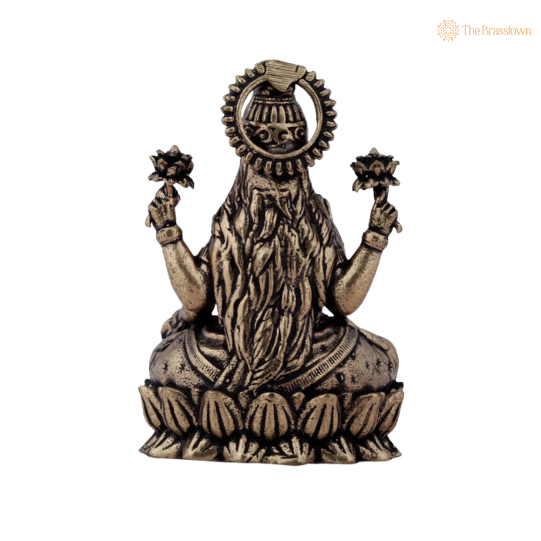 Brass Lakshmi Sitting on Lotus 2.5 Inch – home mandir puja decor India