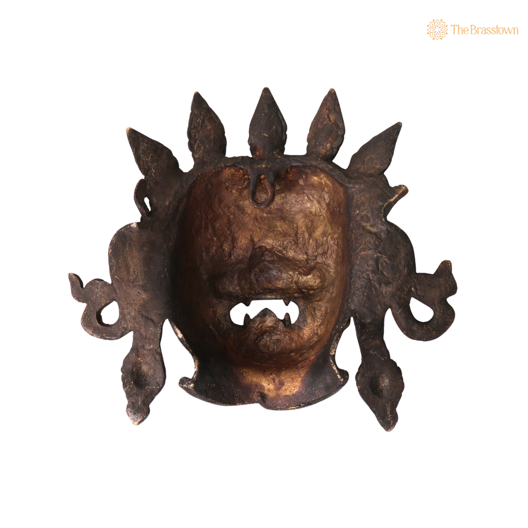 Handcrafted Brass Kala Bhairava Face Mask Wall Hanging – Traditional Bhairav Mukh Wall Décor for Pooja, Vastu, Temple & Spiritual Gifting 10.5 Inch