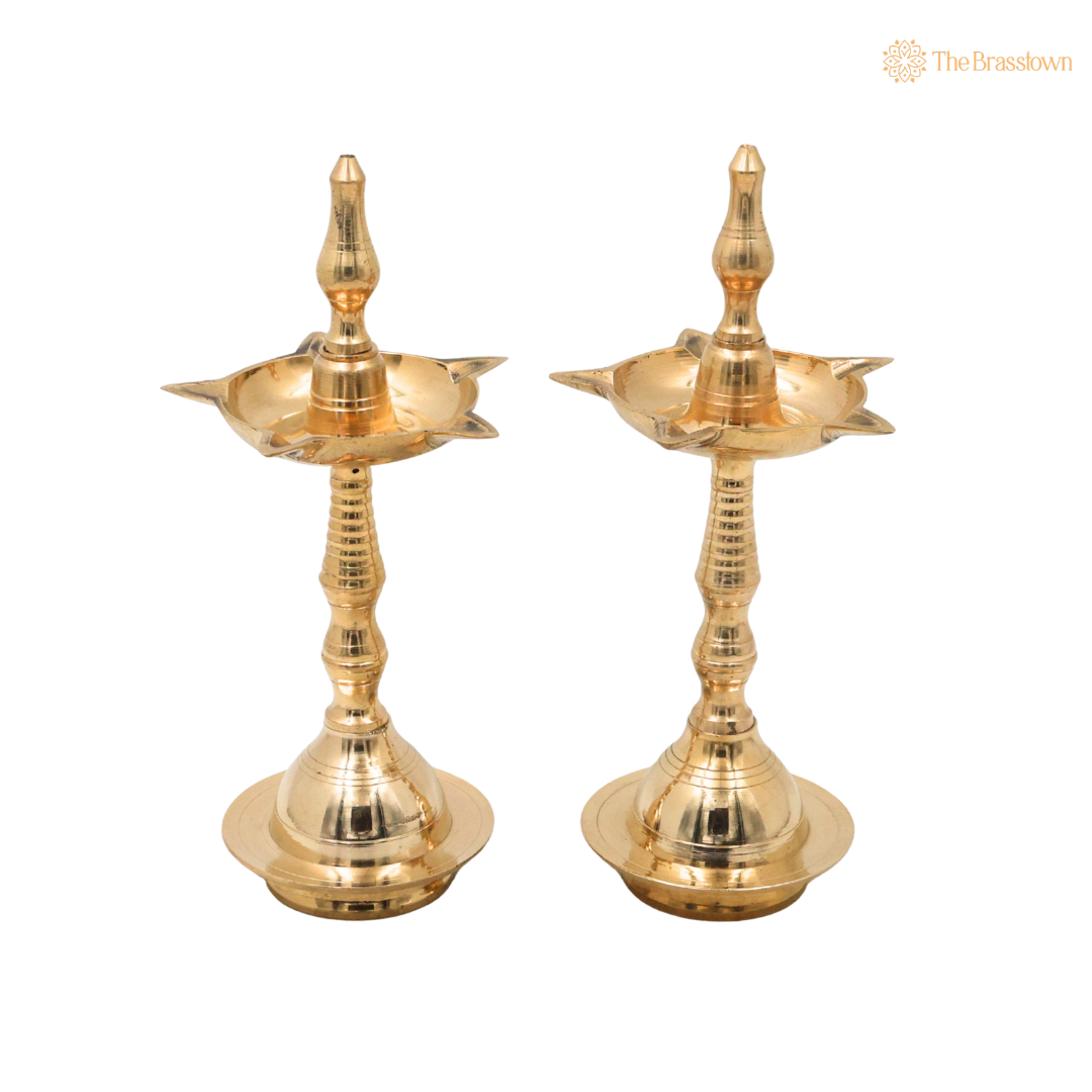 Handcrafted Brass Deepam Diya β Traditional Kuthu Vilakku Samai, Nilavilakku Oil Lamp for Puja, Aarti & Temple DΓ©cor 10 Inch (set of 2)