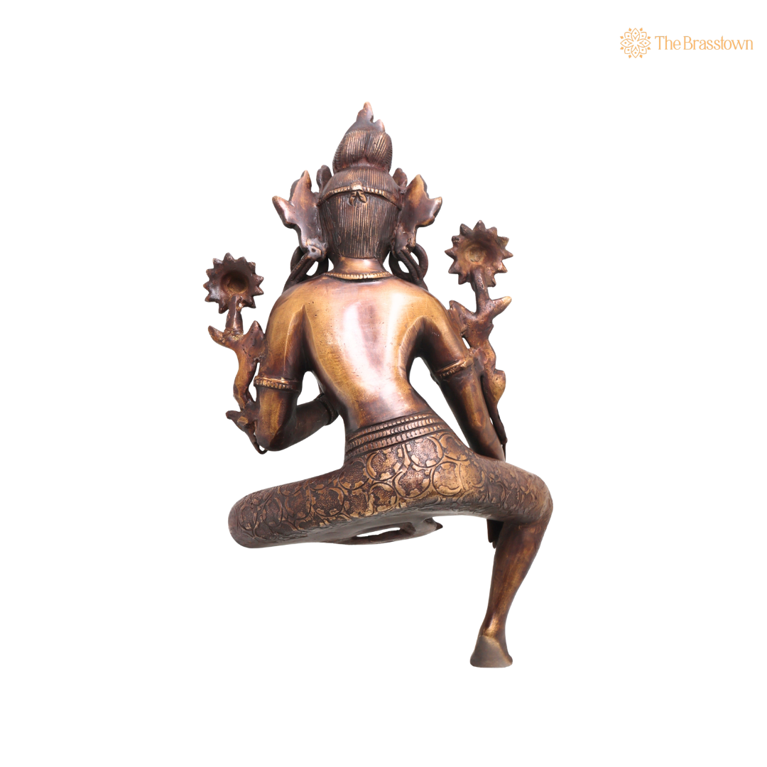 Brass Maa Tara Idol Murti on Wooden Stand – Handcrafted Mahavidya Tara Devi Statue for Pooja, Home Mandir, Spiritual Décor & Gifting 17 Inch