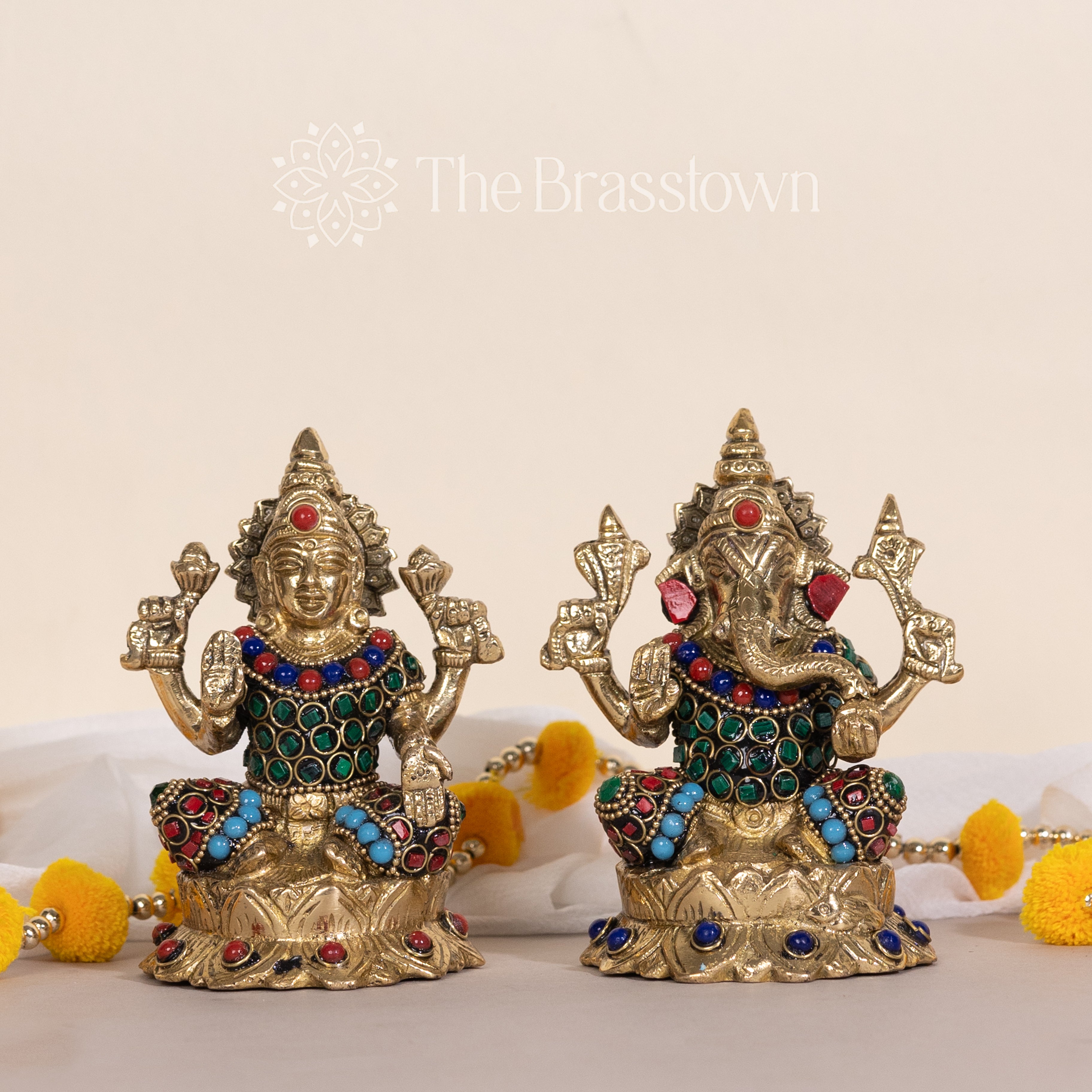 Brass Lakshmi and Ganesha Statue Set