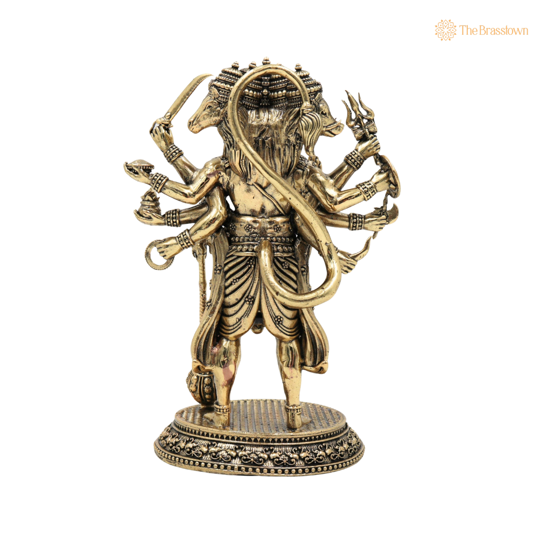Brass Panchmukhi Hanuman Idol 6.5 Inch – home mandir puja decor India