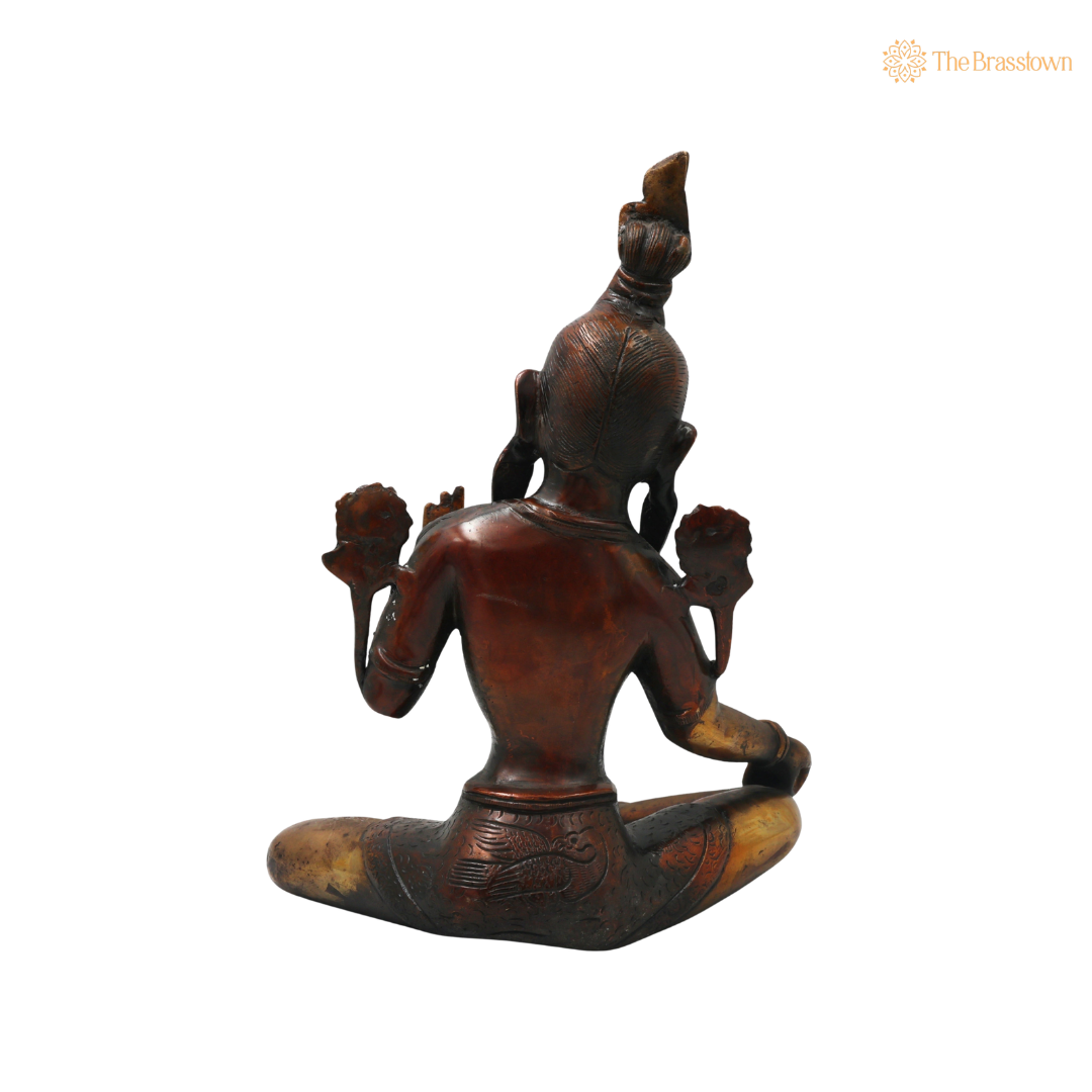 Brass Sitting Tara Devi Idol – Handcrafted Traditional Unique Style Tara Maa Murti for Pooja, Home Mandir, Spiritual Décor & Gifting 11 Inch