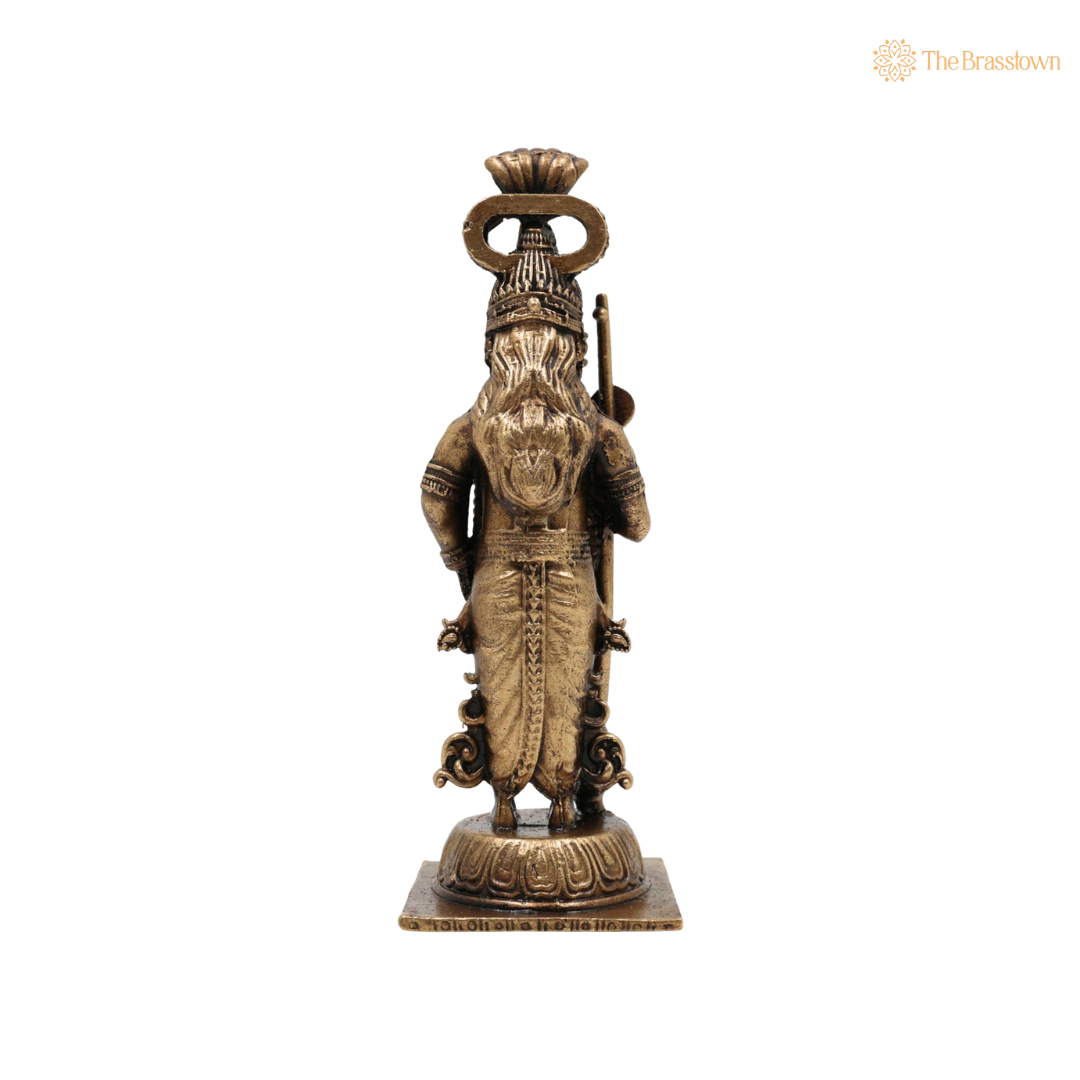 Brass Udupi Krishna Idol 4 Inch side view – antique finish detail