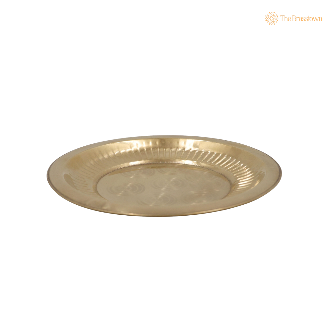 Brass Handcrafted Pooja Thali – Traditional Peetal Aarti Plate (Pital Puja Thambalam) for Hindu Worship & Temple Rituals 1 Inch