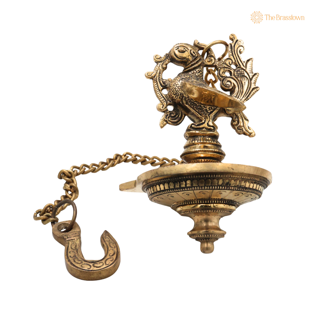 Hanging Brass Lamp Pooja – Traditional Peetal Thooku Vilakku Deepam for Temple, Home Mandir & Spiritual Décor 20.5 Inch