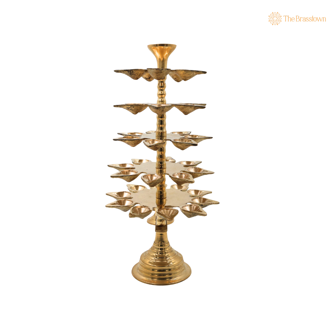 Brass 5 Layer Aarti Lamp – Traditional 5 Tier Deepam (Tripadi / Trishreni Deepam) for Home Mandir, Temple & Festival Pooja Décor 14 Inch