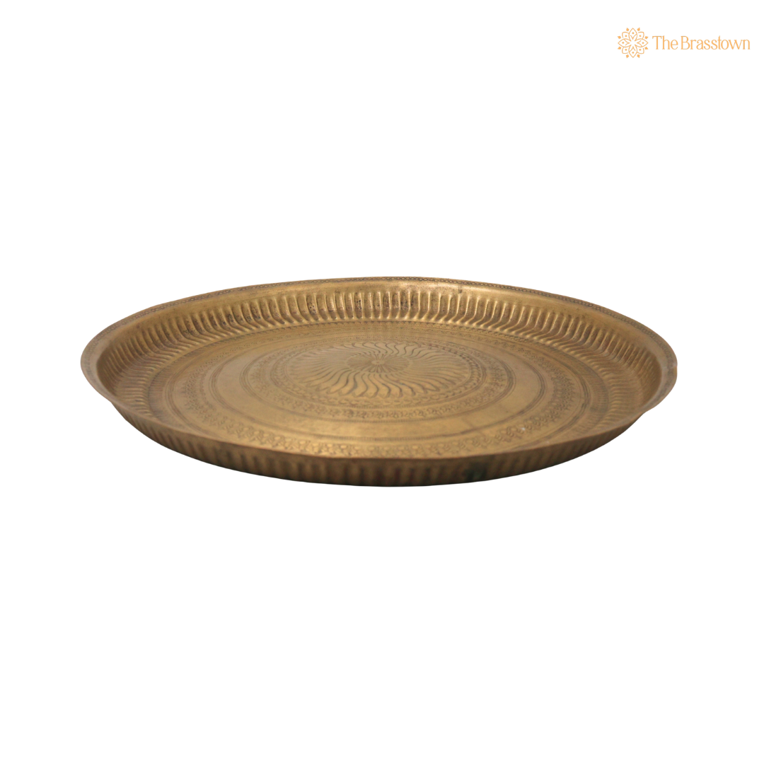 Traditional Brass Pooja Thali for Aarti – Peetal Aarti Plate (Pital Puja Thambalam) for Hindu Worship & Temple Rituals 1 Inch