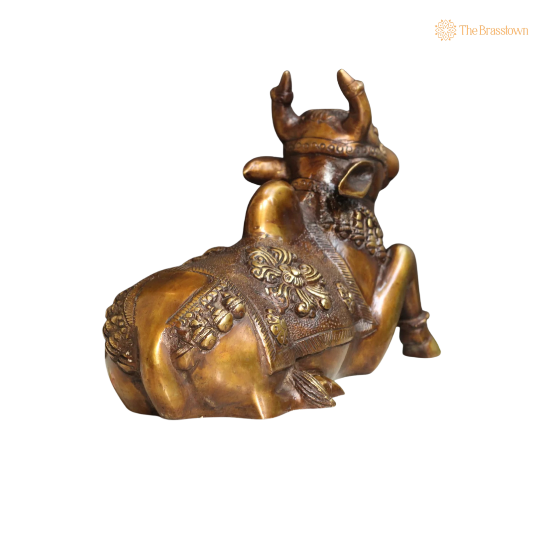Handcrafted Brass Stone Work Nandi 7 Inch – home mandir puja decor India