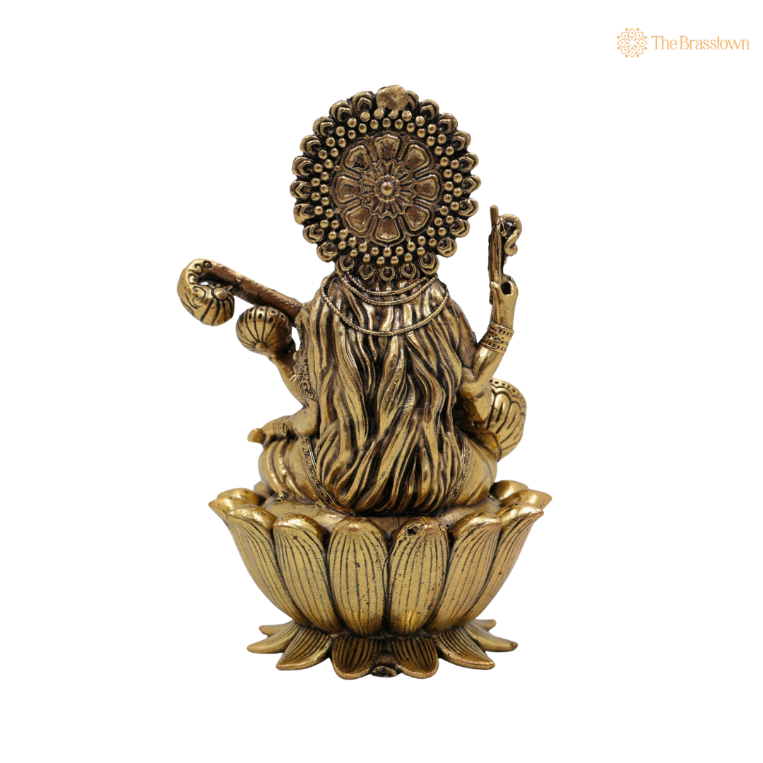 Handcrafted Brass Saraswati Mata Idol 4 Inch β home mandir puja decor India