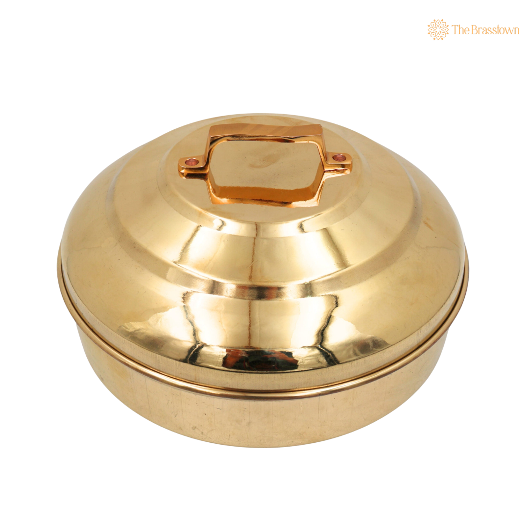 Brass Prasad Box – Traditional Peetal Naivedya Patra, Pooja Dabba & Prasadam Offering Container for Temple, Mandir & Home Worship 4.5 Inch