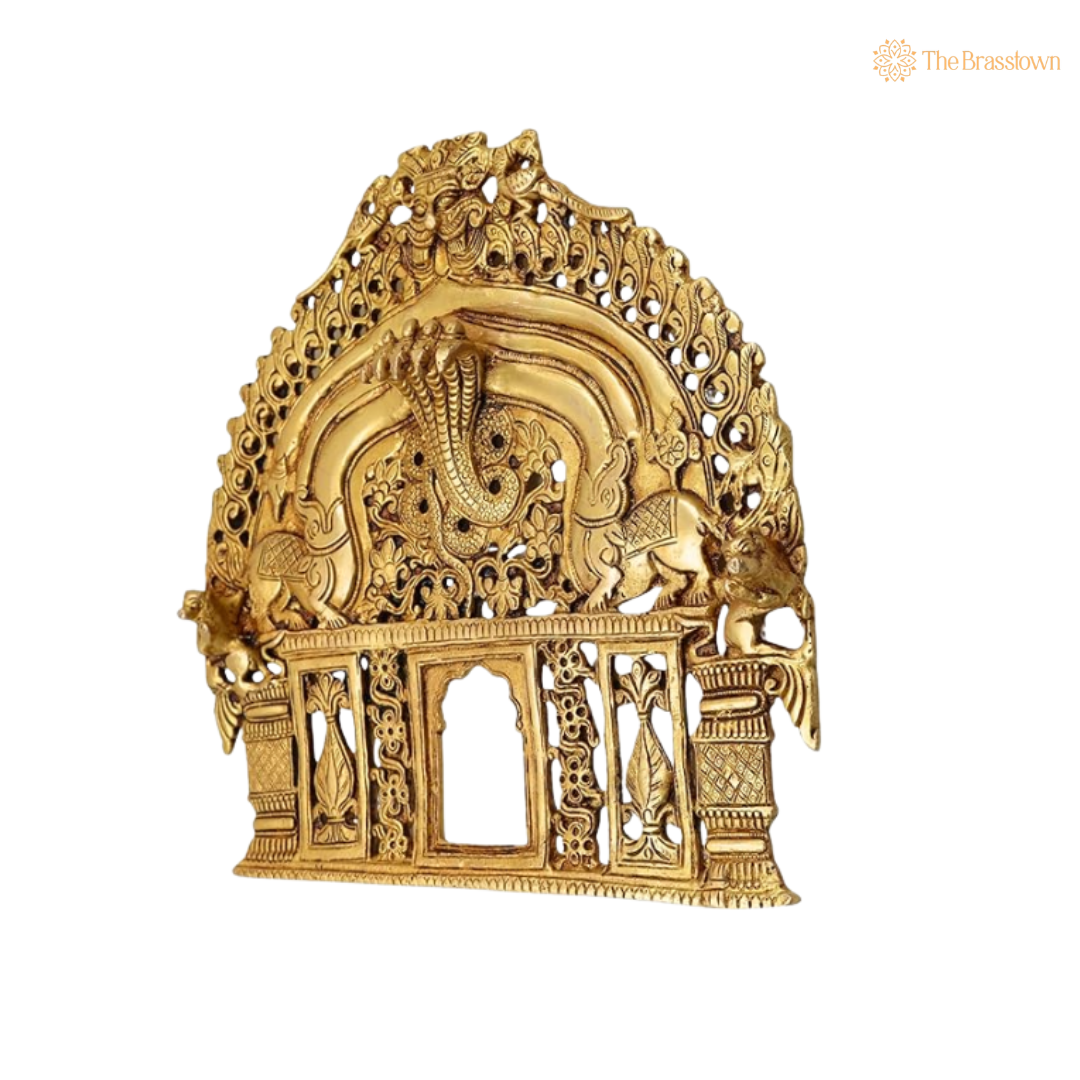 Handcrafted Brass Prabhawali with Sheshnaag 8 Inch – home mandir puja decor India