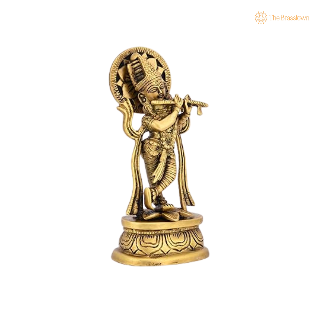 Antique Brass Krishna Idol with 7 Inch – home mandir puja decor India