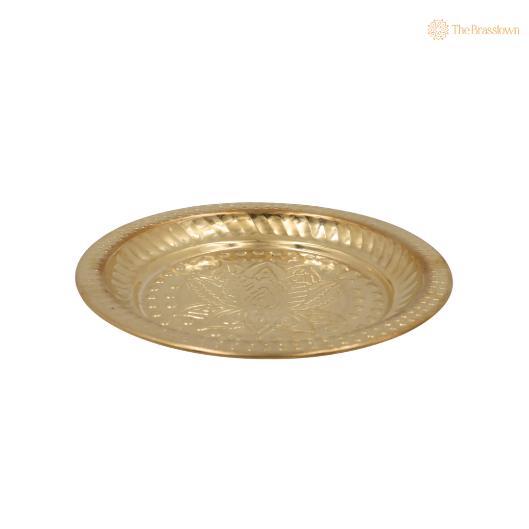 Handcrafted Brass Pooja Thali – Traditional Peetal Aarti Plate (Pital Puja Thambalam) for Hindu Worship & Temple Rituals 1 Inch