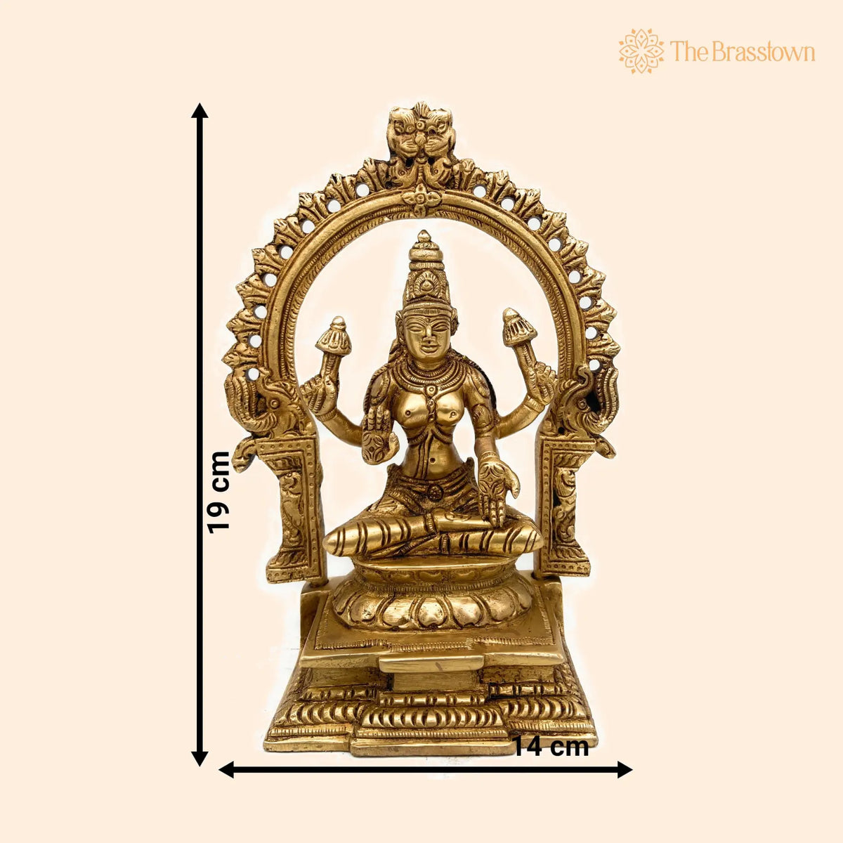 Brass Maha Lakshmi Idol with Prabhavali – Handcrafted Pooja Statue 7.5 Inch 1