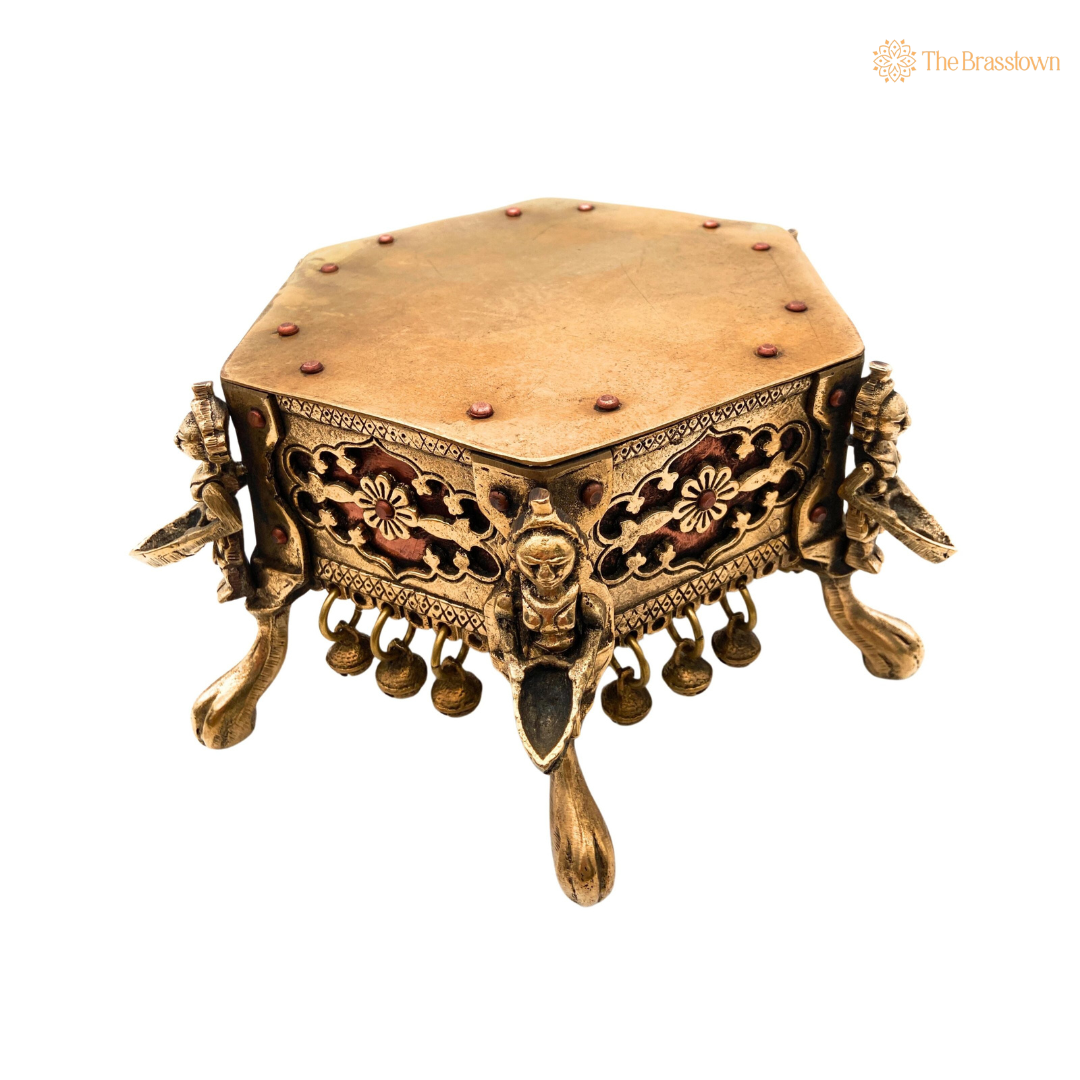 Antique Hexagonal Brass Pooja Pedestal – A Symbol of Divine Grace 5 Inch