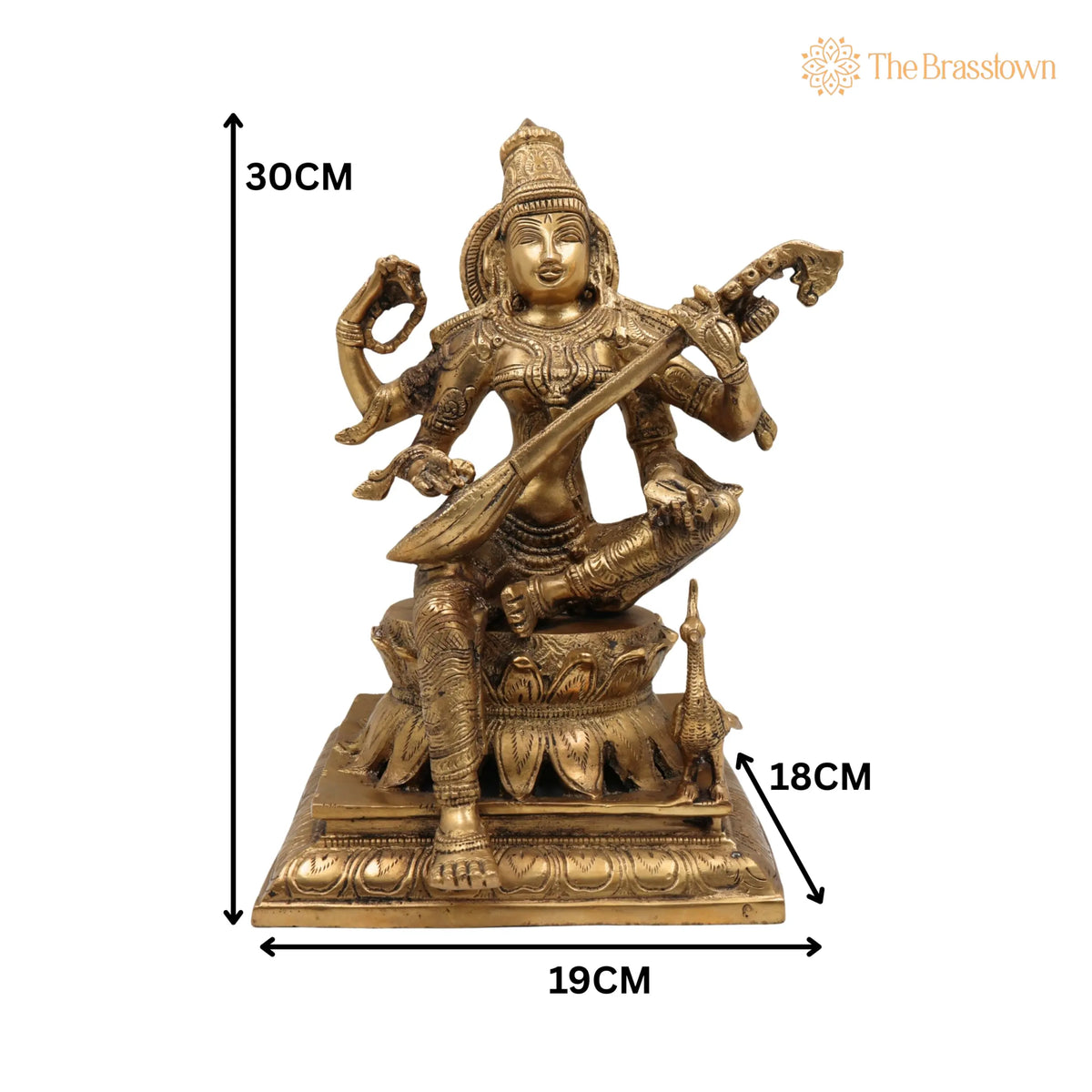 Brass Saraswati Idol – Handcrafted Maa Sharada Vagdevi Murti, Veena Pustak Dharini Statue, Hindu Goddess of Knowledge, Wisdom, Learning & Art 12 Inch 5
