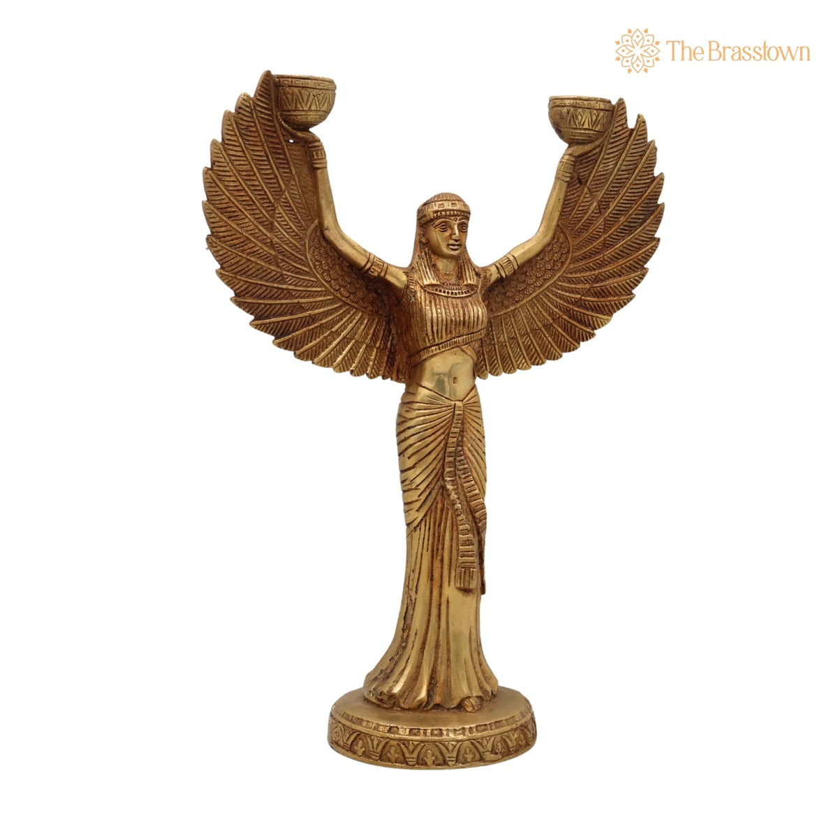 Brass Lady Candle Stand Statue – Handcrafted Egyptian Lady Candle Stand, Brass Phoenix Candle Holder, Brass Pari 12 Inch 2