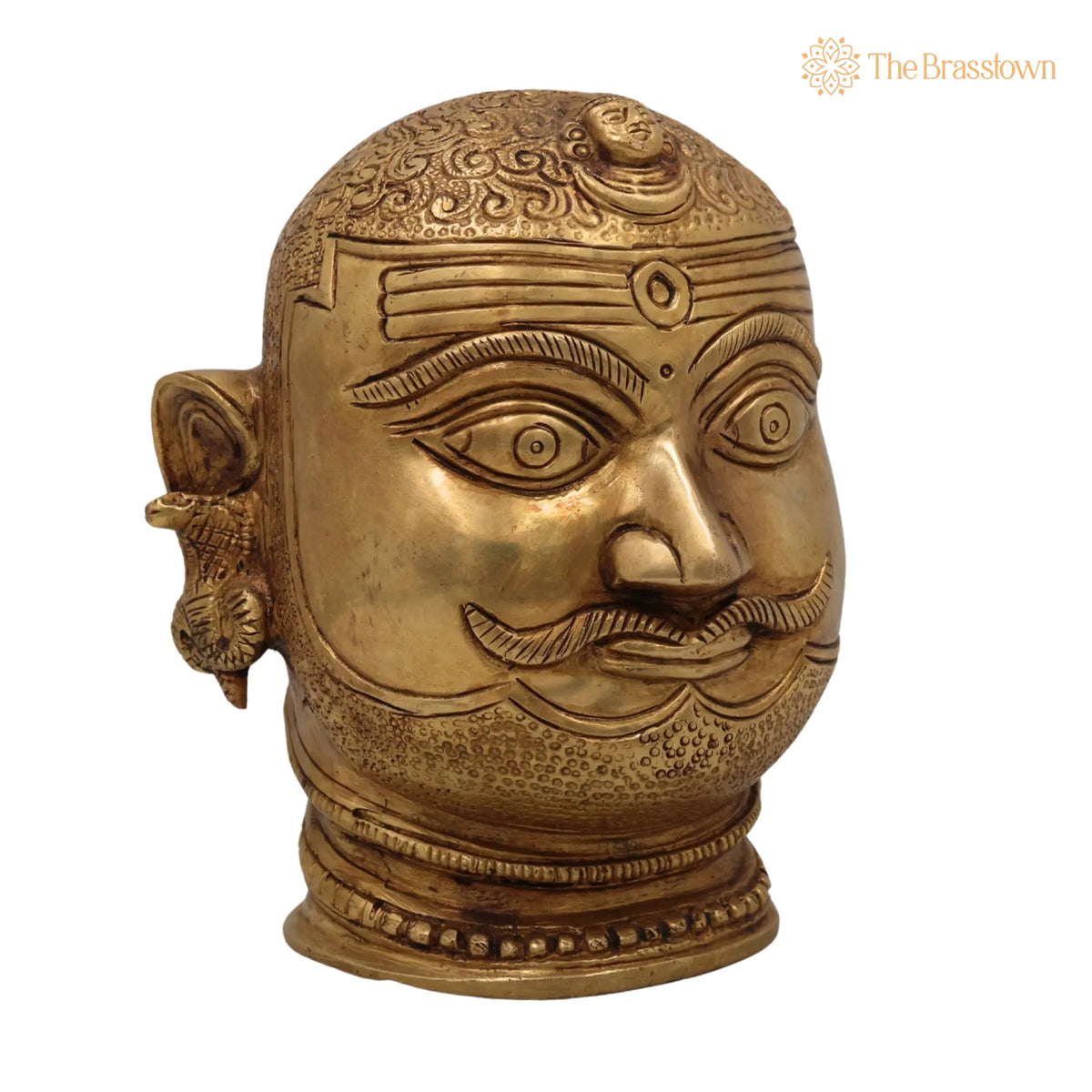 Brass Shiva Face Idol – Peetal Mahadev Mukha, Pital Bholenath Head, Handmade Rudra Mask for Puja, Home Mandir & Décor 6.5 Inch 2