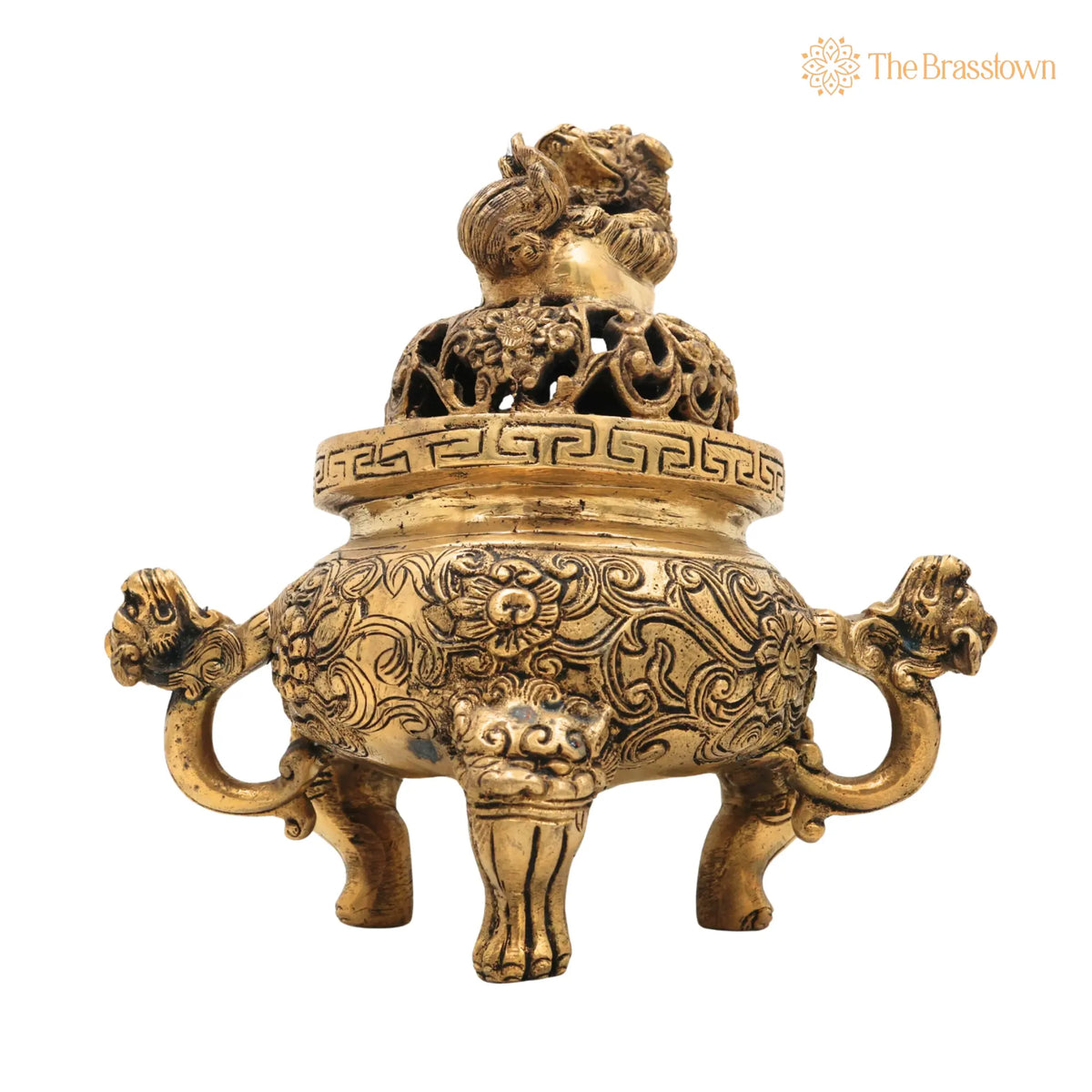 Brass Dragon Motif Bowl – Handcrafted Peetal Showpiece with Antique Gold Finish for Home Décor, Puja & Gifting 8 Inch 2