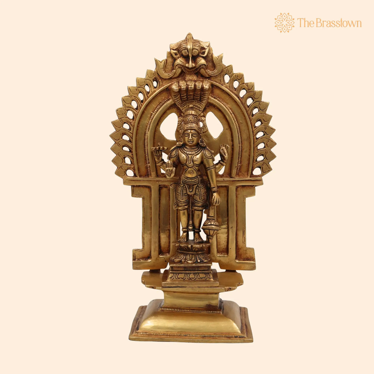 Brass Vishnu Idol with Prabhavali – Handcrafted Narayana Murti for Puja, Home Mandir & Décor 11.5 Inch 1