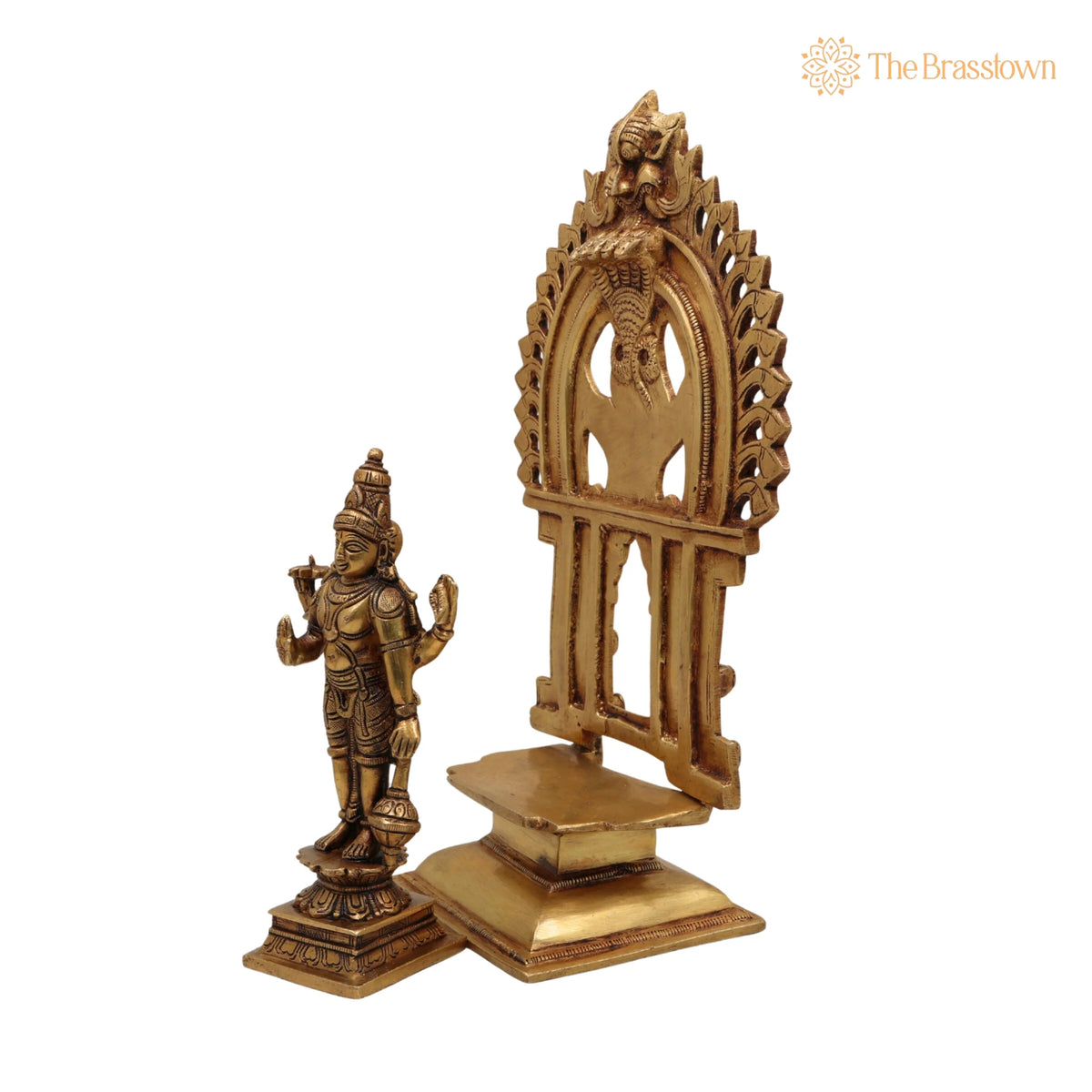 Brass Vishnu Idol with Prabhavali – Handcrafted Narayana Murti for Puja, Home Mandir & Décor 11.5 Inch 3