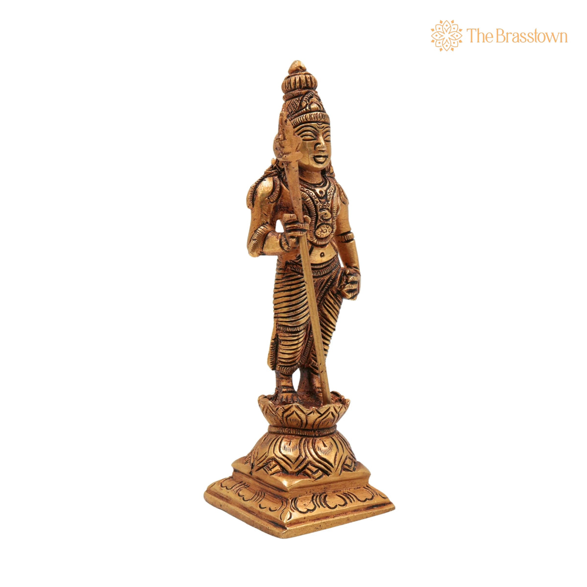 Premium Brass Lord Murugan Standing on Lotus Idol – Handcrafted Kartikeya, Skanda, Subramanya, Shanmukha for Puja, Home Mandir & Décor 6 Inch 2