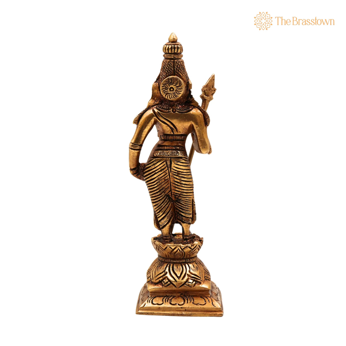 Premium Brass Lord Murugan Standing on Lotus Idol – Handcrafted Kartikeya, Skanda, Subramanya, Shanmukha for Puja, Home Mandir & Décor 6 Inch 4